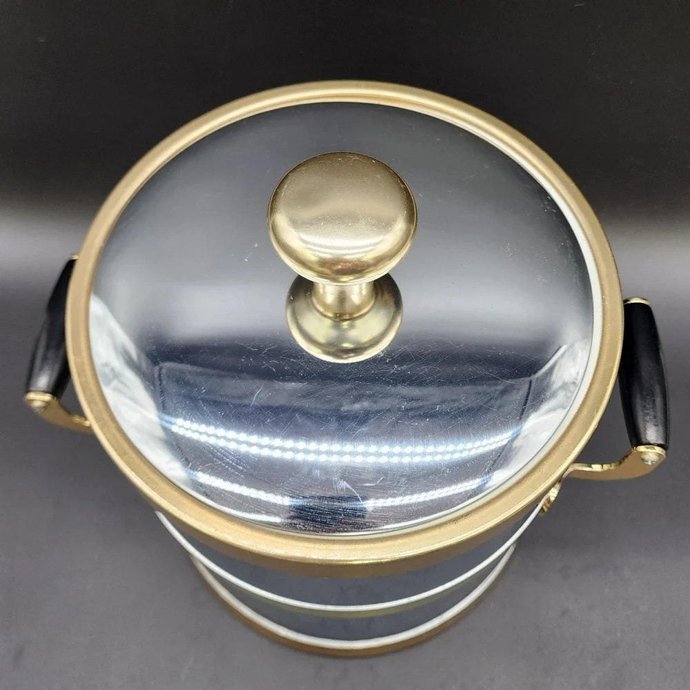 Kraftware M Silver Gold Ice Bucket MCM Vintage Barware Retro Bar Cart Accessory